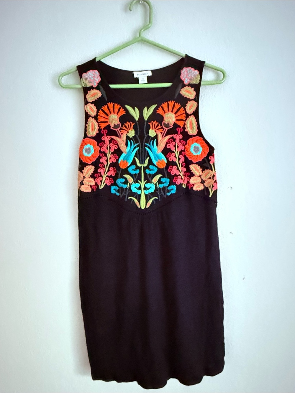 Sundance Black 100% Linen Tank Dress Embroidered Sleeveless Boho XS